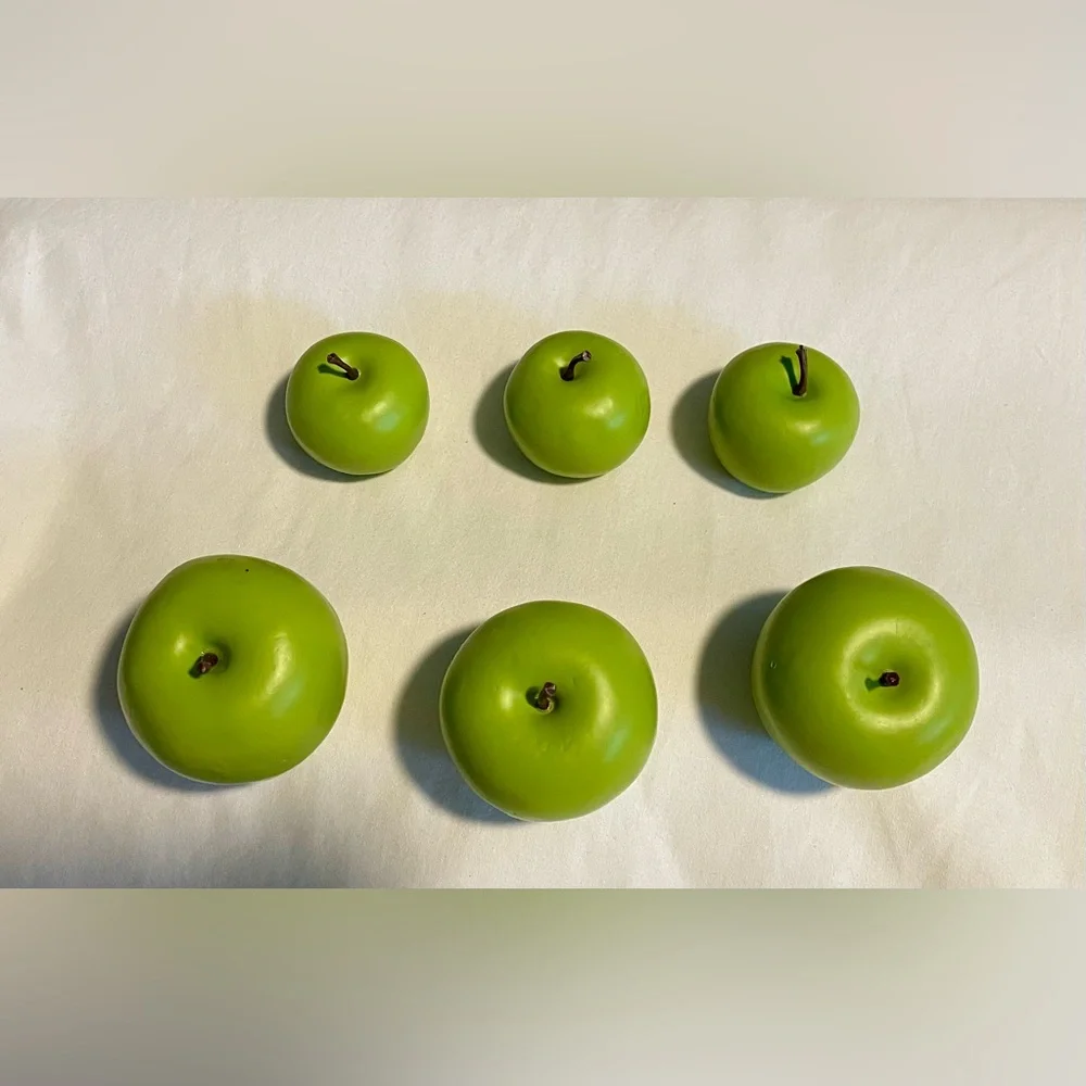 *EUC* 6 Artificial Apples - Lifelike Yellowish Green Fruit 3 Lg 3 Sm - Realistic